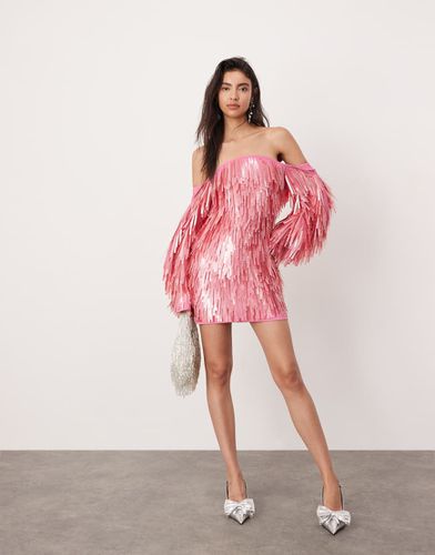 Robe courte ornée de sequins frangés à manches oversize - Rose - Asos Edition - Modalova