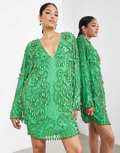 Robe droite courte ornementée à col en V et perles style gouttes d'eau - vif - Asos Edition - Modalova