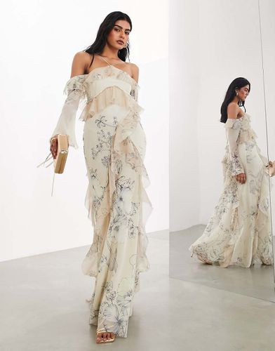 Robe longue à fleurs dos nu avec volants, bords bruts et épaules nues - Asos Edition - Modalova