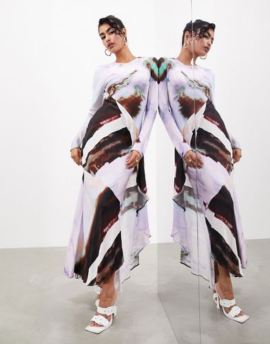 Robe longue à imprimé artistique abstrait avec détail volanté et manches longues - Lilas - Asos Edition - Modalova