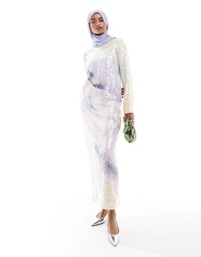 Robe longue à sequins et manches longues avec imprimé abstrait - Pastel - Asos Edition - Modalova