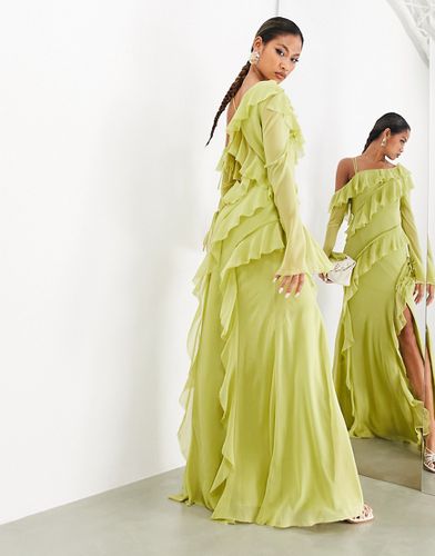 Robe longue asymétrique à volants et épaules dénudées - olive - Asos Edition - Modalova
