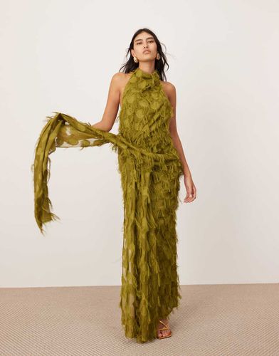 Robe longue dos nu texturée à col bénitier avec détails froncés - olive - Asos Edition - Modalova