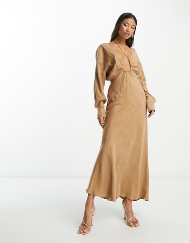 Robe longue froncée à découpe et lacets - Moka - Asos Edition - Modalova