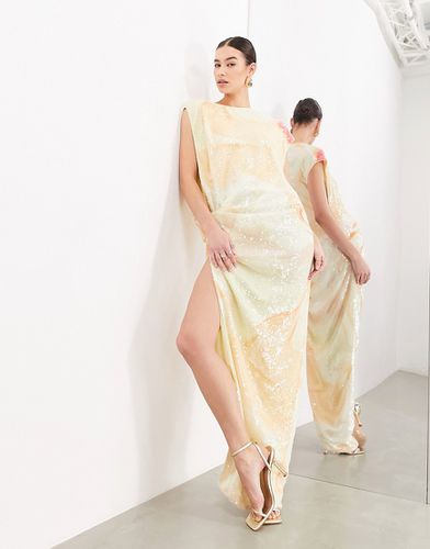 Robe mi-longue ouverte et drapée sur le côté à imprimé tourbillon abstrait à sequins - Asos Edition - Modalova