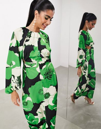 Robe mi-longue à découpe avec manches volumineuses et imprimé fleurs - Vert - Asos Edition - Modalova