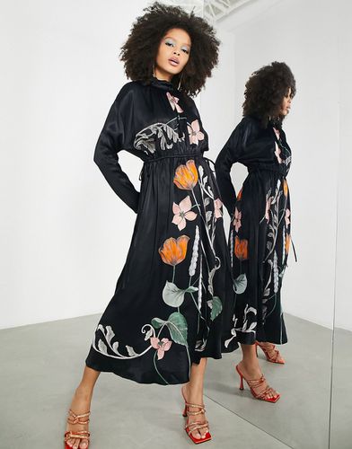 Robe mi-longue en satin avec taille à cordon et broderie florale - Asos Edition - Modalova