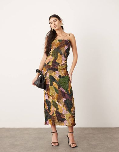 Robe mi-longue texturée à bretelles fines avec imprimé contrastant - Asos Edition - Modalova