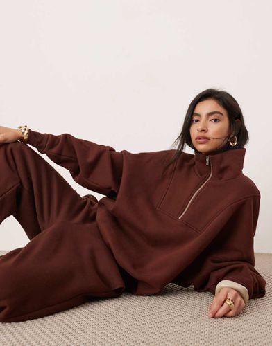 Sweat oversize en tissu épais de qualité supérieure avec col zippé - Chocolat - Asos Edition - Modalova