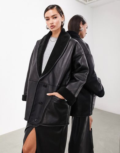 Veste oversize en cuir véritable avec col en imitation peau de mouton - Asos Edition - Modalova