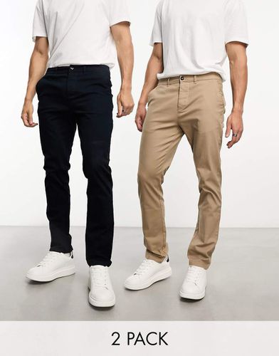 ASOS - Lot de 2 pantalons chino ajustés - Bleu marine et taupe - Économie - Asos Design - Modalova