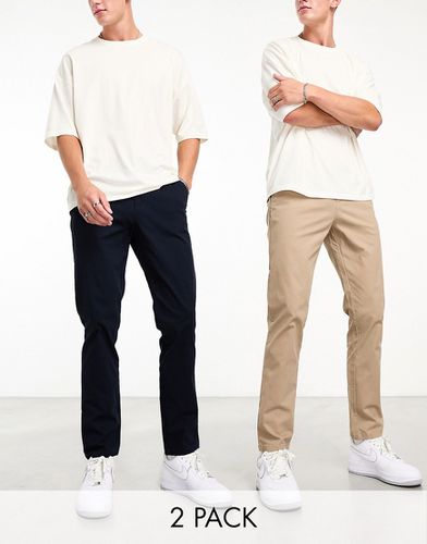 ASOS - Lot de 2 pantalons chino ajustés - Bleu marine et taupe - Économie - Asos Design - Modalova