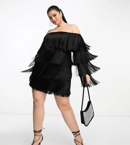 Curve - Robe courte à franges et encolure Bardot - Asos Luxe - Modalova