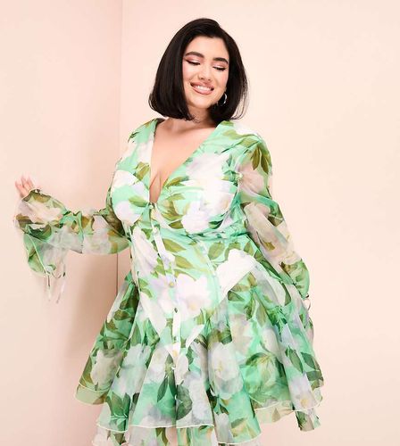 Curve - Robe courte en organza à bonnets préformés et imprimé fleurs - Vert - Asos Luxe - Modalova