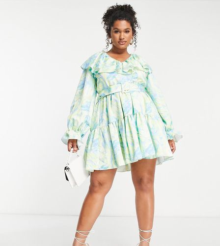 Curve - Robe babydoll en sergé ceinturée à col en V - Marbré - Asos Luxe - Modalova