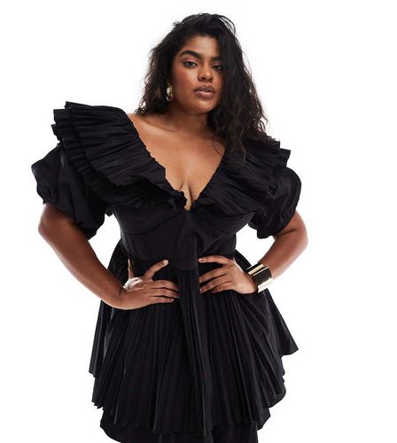 Curve - Robe patineuse courte plissée en popeline de coton - Asos Luxe - Modalova