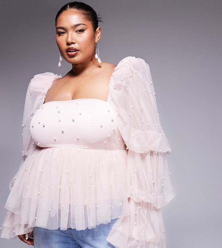 Curve - Top babydoll en tulle avec perles nacrées - Rose - Asos Luxe - Modalova