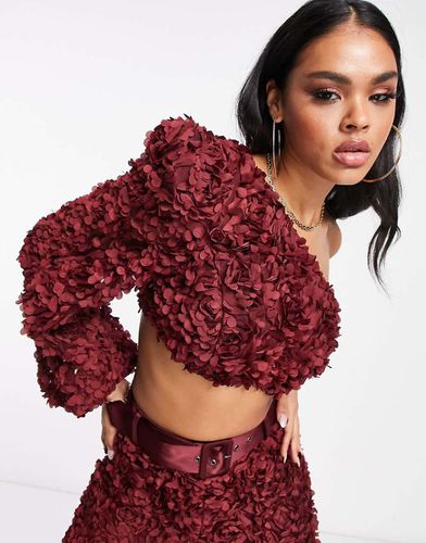 Crop top d'ensemble asymétrique en dentelle 3D - Bordeaux - Asos Luxe - Modalova