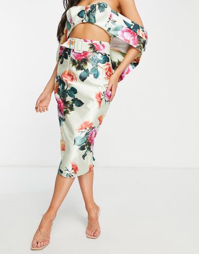 Jupe crayon mi-longue d'ensemble en satin floral - Asos Luxe - Modalova