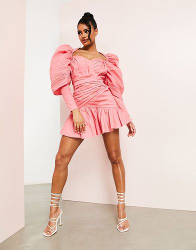 Robe courte en coton à manches bouffantes - Pêche - Asos Luxe - Modalova