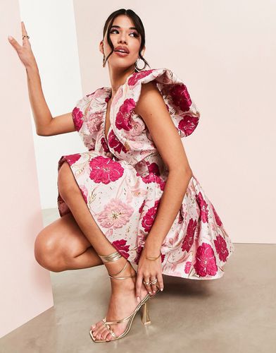 Robe boule à décolleté plongeant en jacquard à fleurs - Asos Luxe - Modalova