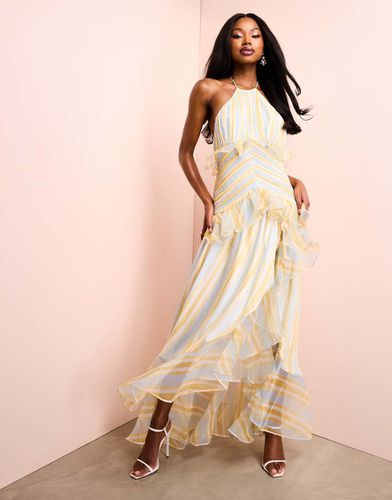 Robe longue dos nu froncée en organza à rayures - Asos Luxe - Modalova