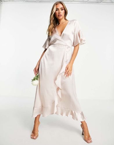 Robe nuisette cache-caur d'invitée à un mariage en satin - Champagne - Ax Paris - Modalova