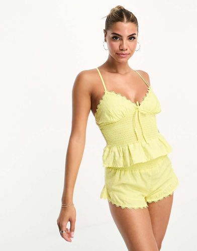 Daisy - Ensemble avec caraco et short en broderie anglaise à fronces - citron - Boux Avenue - Modalova