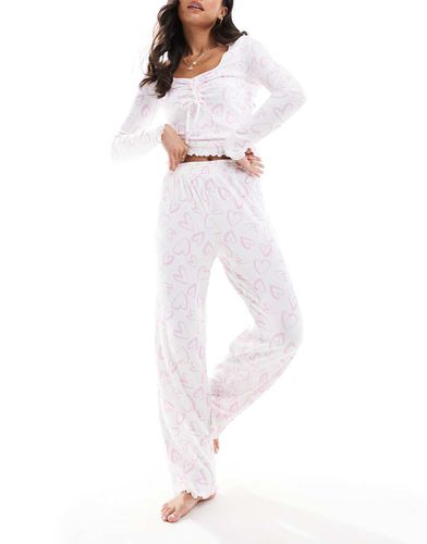 Ensemble de pyjama avec motif caurs - Crème - Boux Avenue - Modalova