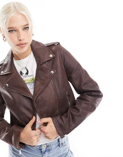 Olivia - Blouson en cuir style motard coupe courte - Marron - Bolongaro Trevor - Modalova