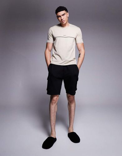 Unique - T-shirt classique avec bandes rayes et logo - Beige clair - Boss Bodywear - Modalova