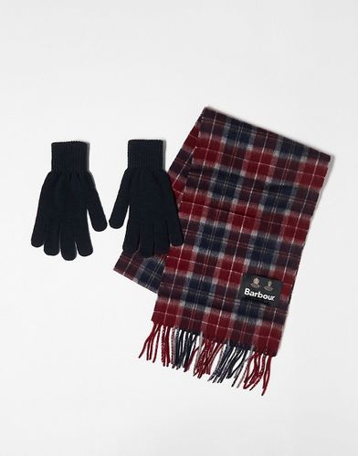 Coffret cadeau avec écharpe écossaise et gants - Rouge et bleu - Barbour - Modalova