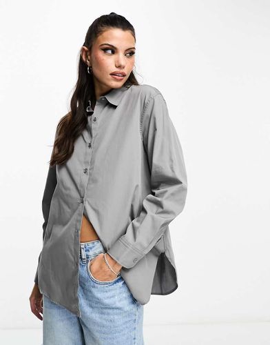 Chemise oversize en popeline - Gris anthracite - Bershka - Modalova