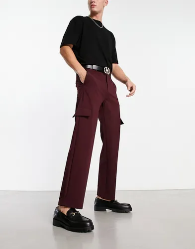 Pantalon ample habillé - Bordeaux - Bershka - Modalova