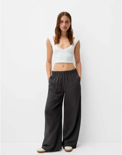 Pantalon large à enfiler - foncé - Bershka - Modalova