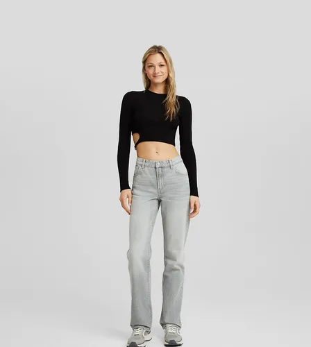 Petite - Jean droit - délavé - Bershka - Modalova