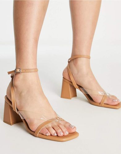 Sandales à talon mi-haut avec bride transparente - Fauve - Bershka - Modalova