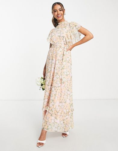 Blume - Bridal - Robe longue à volants et fleurs en mousseline - Rose - Blume Bridal - Modalova