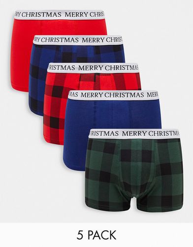 Lot de 5 boxers de Noël à carreaux - et bleu marine - Brave Soul - Modalova