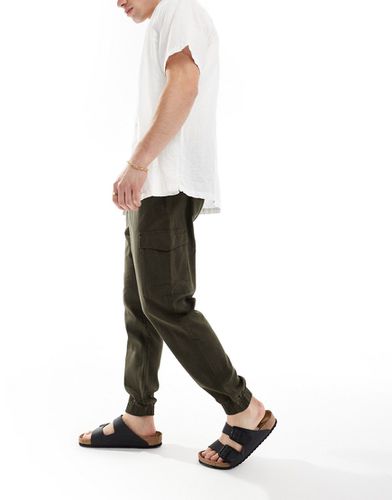 Pantalon cargo en lin mélangé avec taille élastique - Kaki - Brave Soul - Modalova