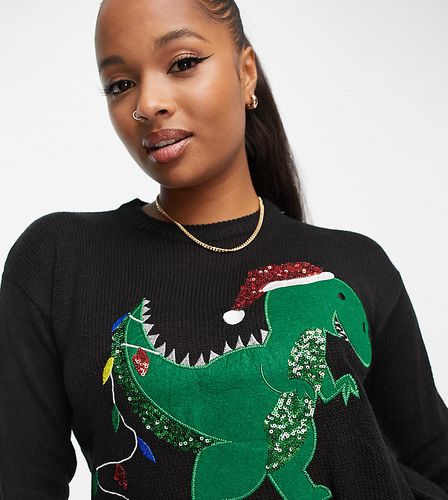 Petite - Pull motif dinosaure de Noël - Noir - Brave Soul - Modalova