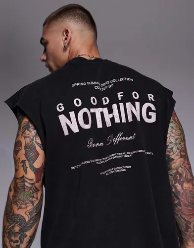 T-shirt oversize sans manches avec grand motif au dos - délavé - Good For Nothing - Modalova