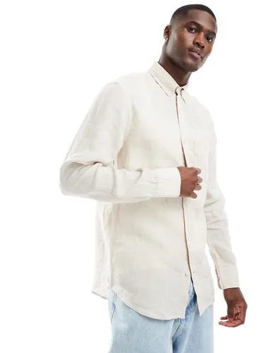 Chemise en lin à motif pied-de-poule avec logo - Beige - Gant - Modalova