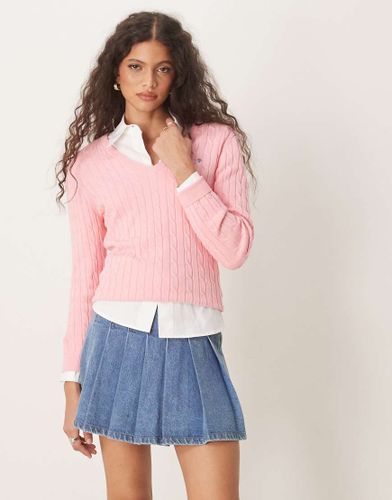 Pull  col V en maille de coton torsade avec logo - Gant - Modalova