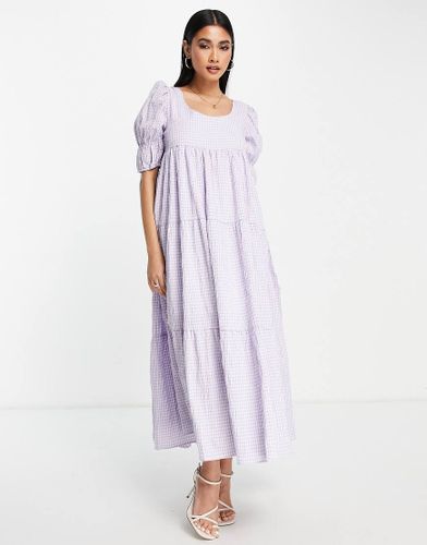 Robe babydoll longueur mollet avec lien à nouer au dos et volants étagés - Lilas - Ghospell - Modalova