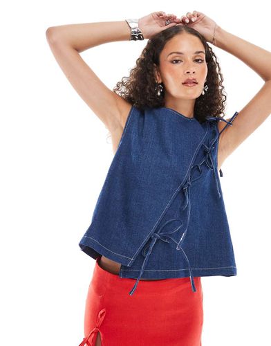 Teo - Top asymétrique en denim avec nauds - foncé - Ghospell - Modalova