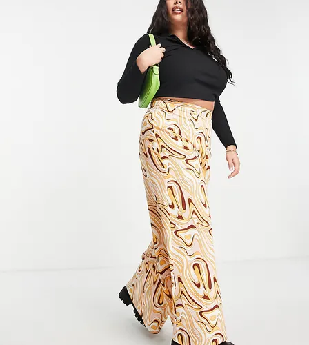 Pantalon large à taille haute - Imprimé marbré - Glamorous Curve - Modalova
