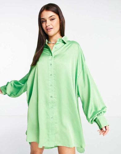 Robe chemise boutonnée en satin - Vert pomme - Glamorous - Modalova