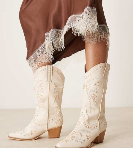 Santiags brodes - Crme - Glamorous Wide Fit - Modalova