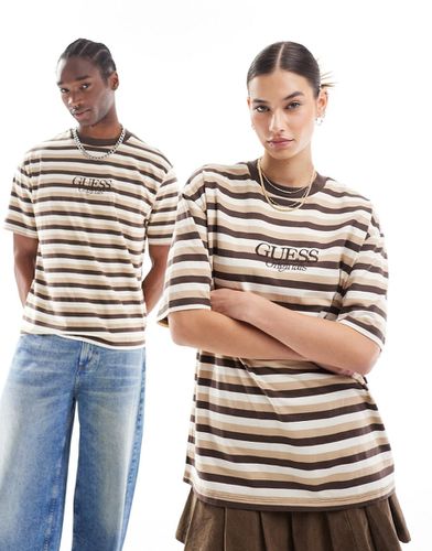 Originals - T-shirt unisexe à rayures horizontales - Marron - Guess - Modalova